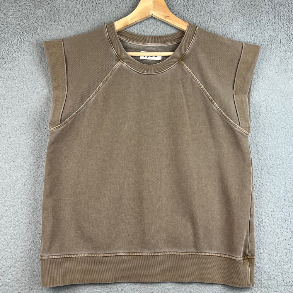 Rowan Womens Sleeveless Sweatshirt Muscle Tee Taupe Brown Cotton Size Large USA